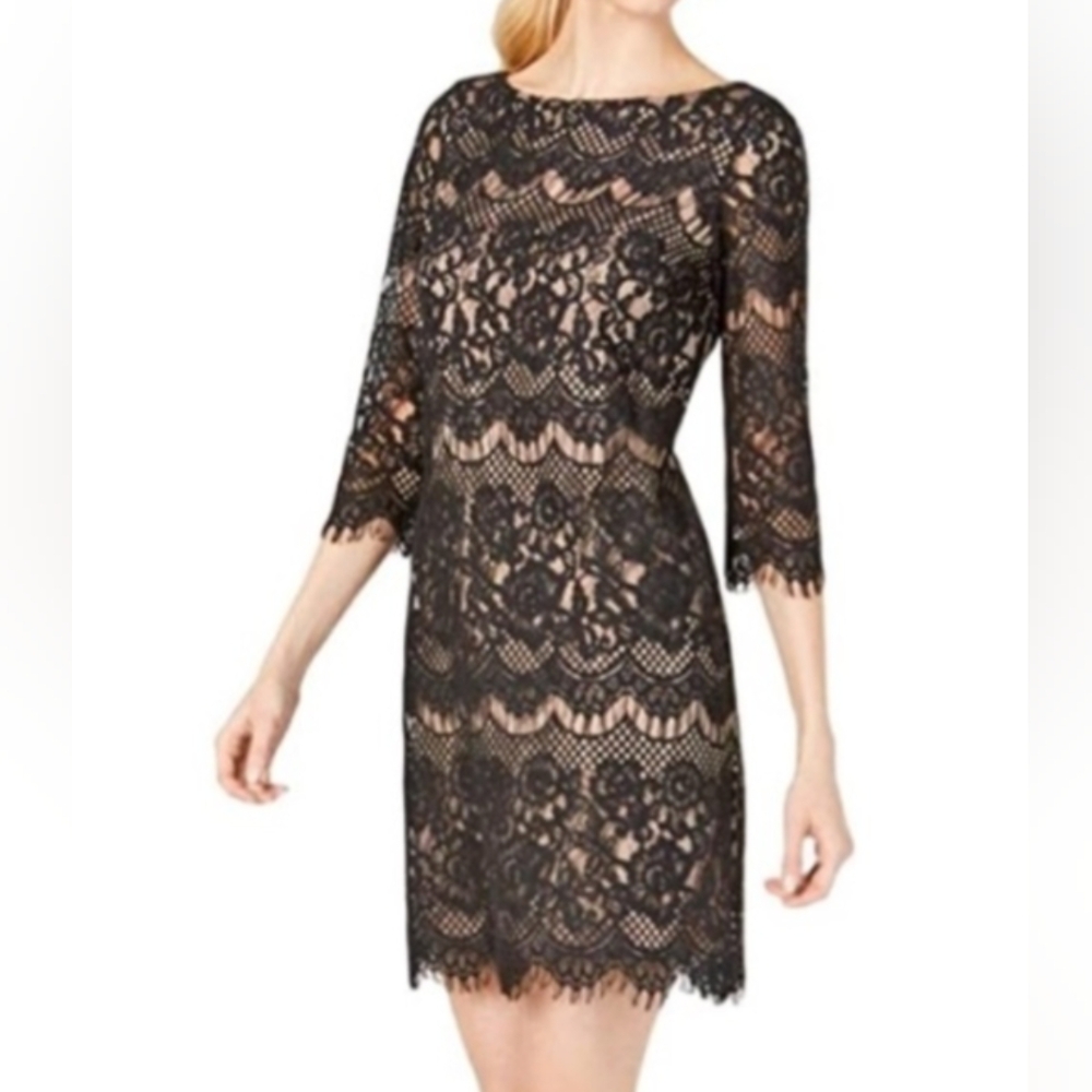 Black Lace Dress With 3/4 Sleeves - Jessica Howard *Never Worn